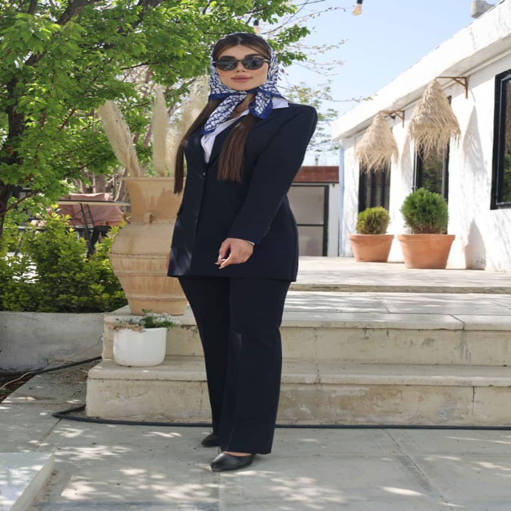 خرید اینترنتی قیمت مانتو شلوار اداری باران دخت مدل چکاوک کد 4077