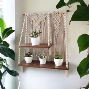 شلف چوبی مکرومه بافی طرح روچی