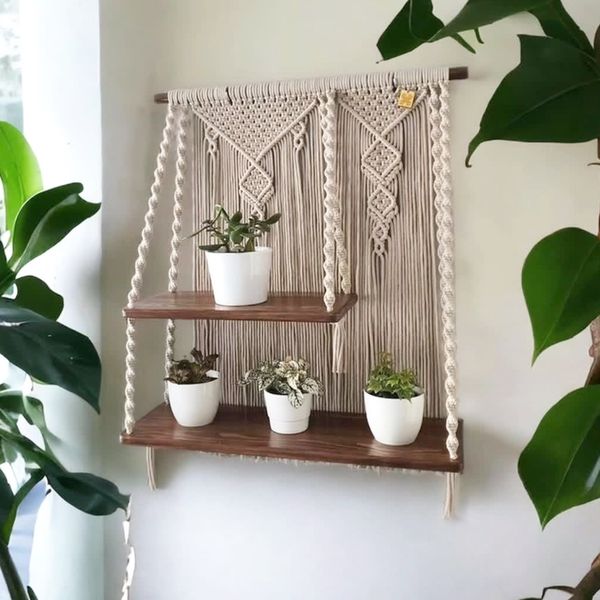 شلف چوبی مکرومه بافی طرح روچی