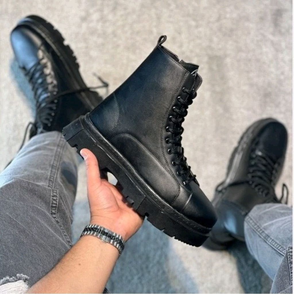 خرید انلاین کفش بوت مردانه برشکا بغل زیپ دار رنگ مشکی