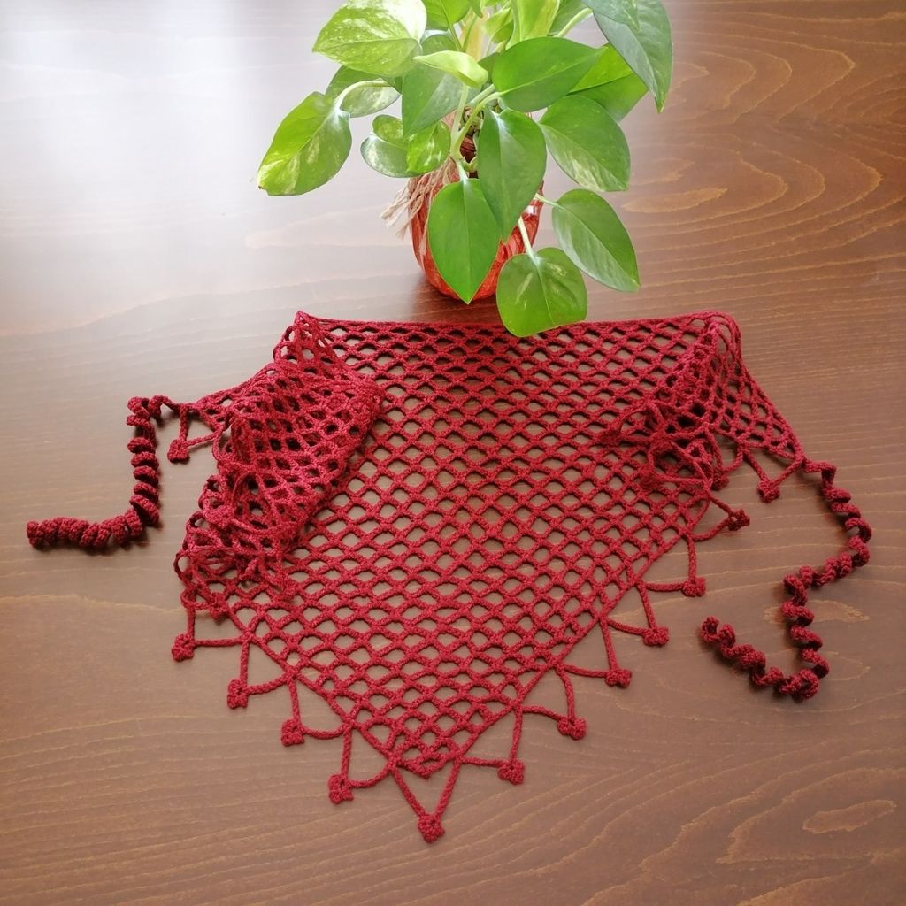 خرید انلاین مینی اسکارف، باندانا، دستمال سر، روسری کوچک زرشکی قلاببافی 0602