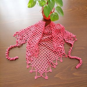 باندانا، دستمال سر، مینی اسکارف قلاب بافی صورتی قواره 60، کد 0602