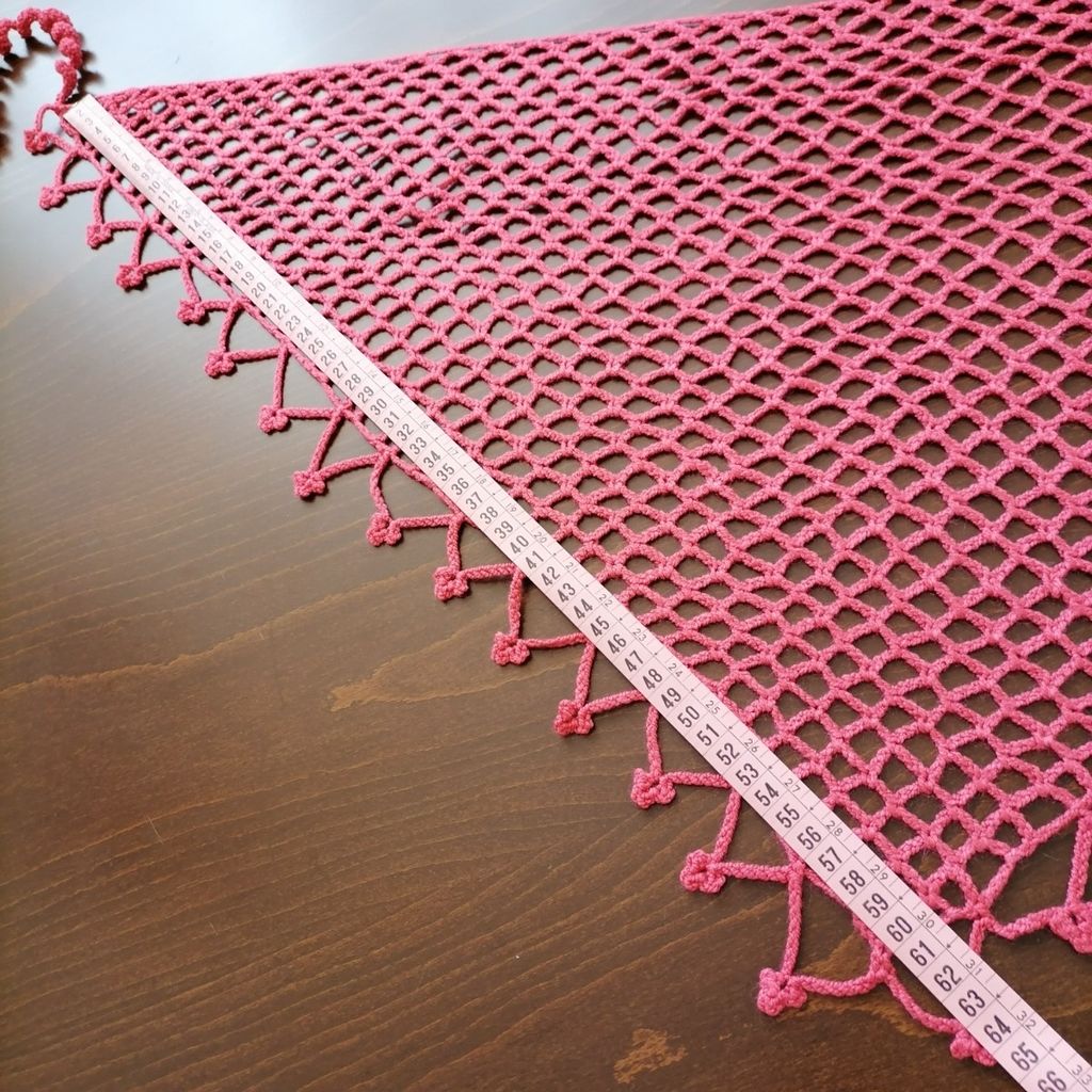 فروش اینترنتی باندانا، دستمال سر، مینی اسکارف قلاب بافی صورتی قواره 60، کد 0602