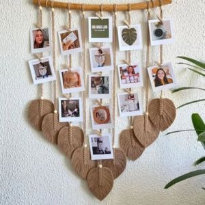 دیوارکوب آویز عکس مکرومه برگ طرح نوین