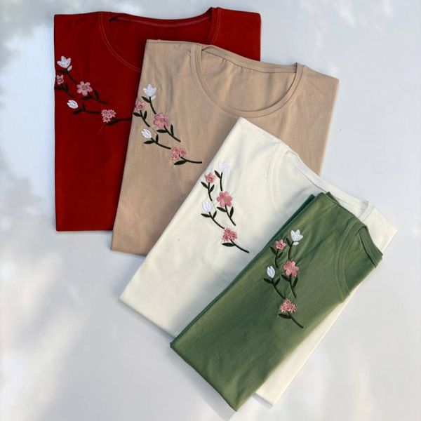 تیشرت نخ پنبه گلدوزی زنانه