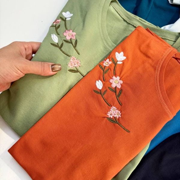 تیشرت نخ پنبه گلدوزی زنانه