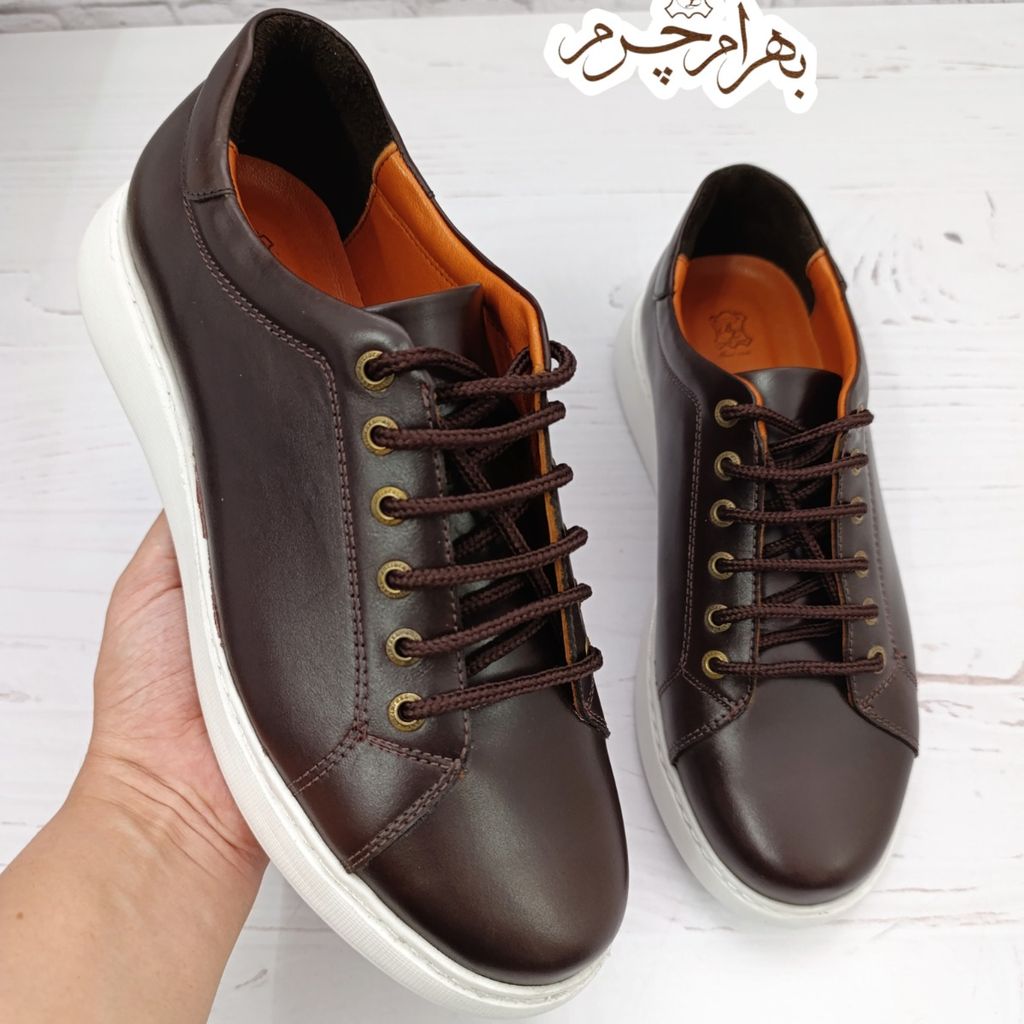قیمت ارزان کفش مردانه ونس شیک چرم طبیعی دست دوز مدل تونی قهوه ای تیره