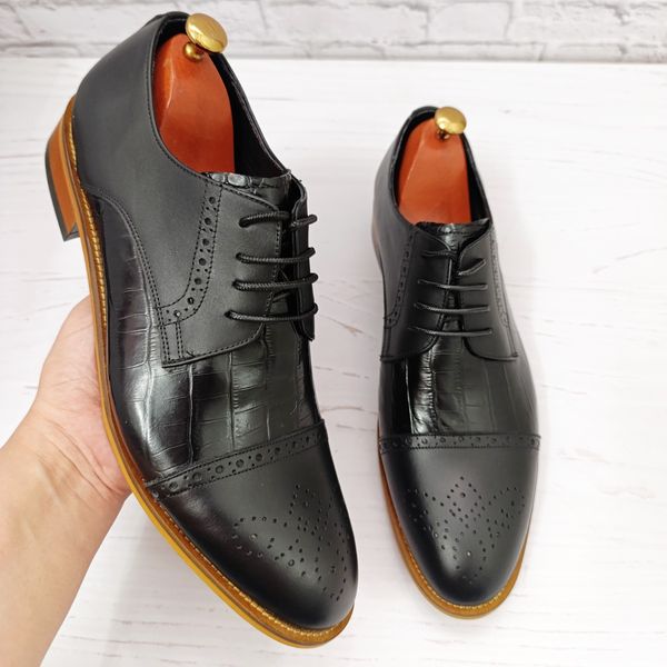 کفش مردانه مجلسی چرم طبیعی دستدوز مدل کارلو کروکودیلی مشکی