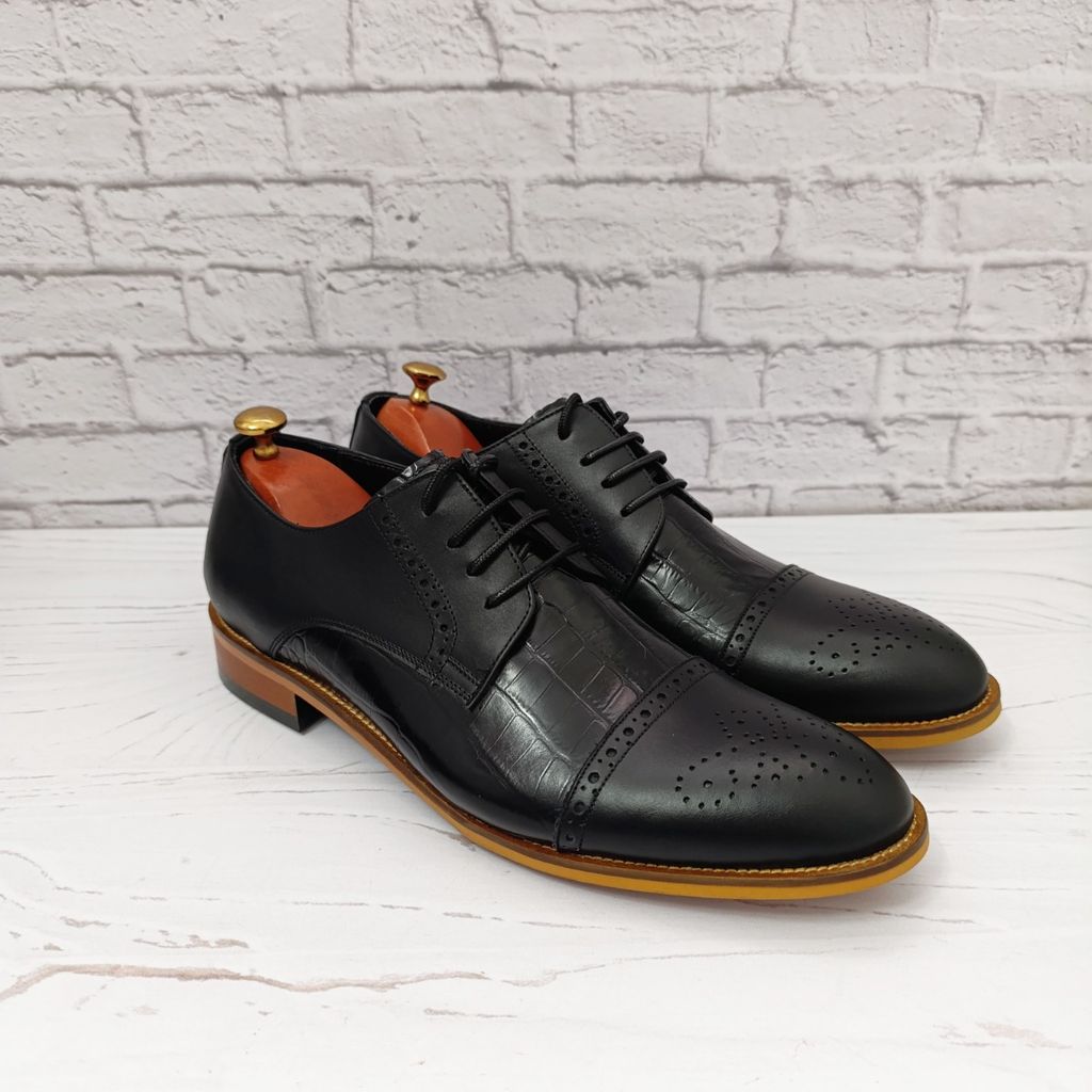 خرید انلاین کفش مردانه مجلسی چرم طبیعی دستدوز مدل کارلو کروکودیلی مشکی