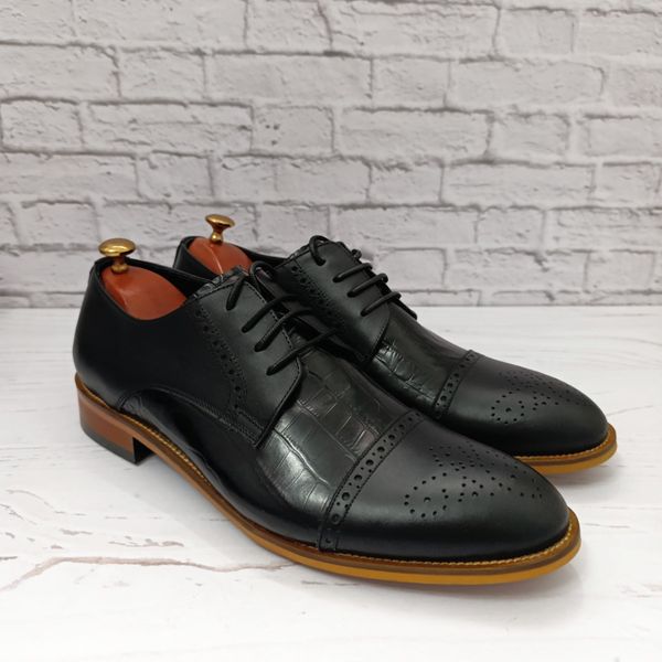 کفش مردانه مجلسی چرم طبیعی دستدوز مدل کارلو کروکودیلی مشکی