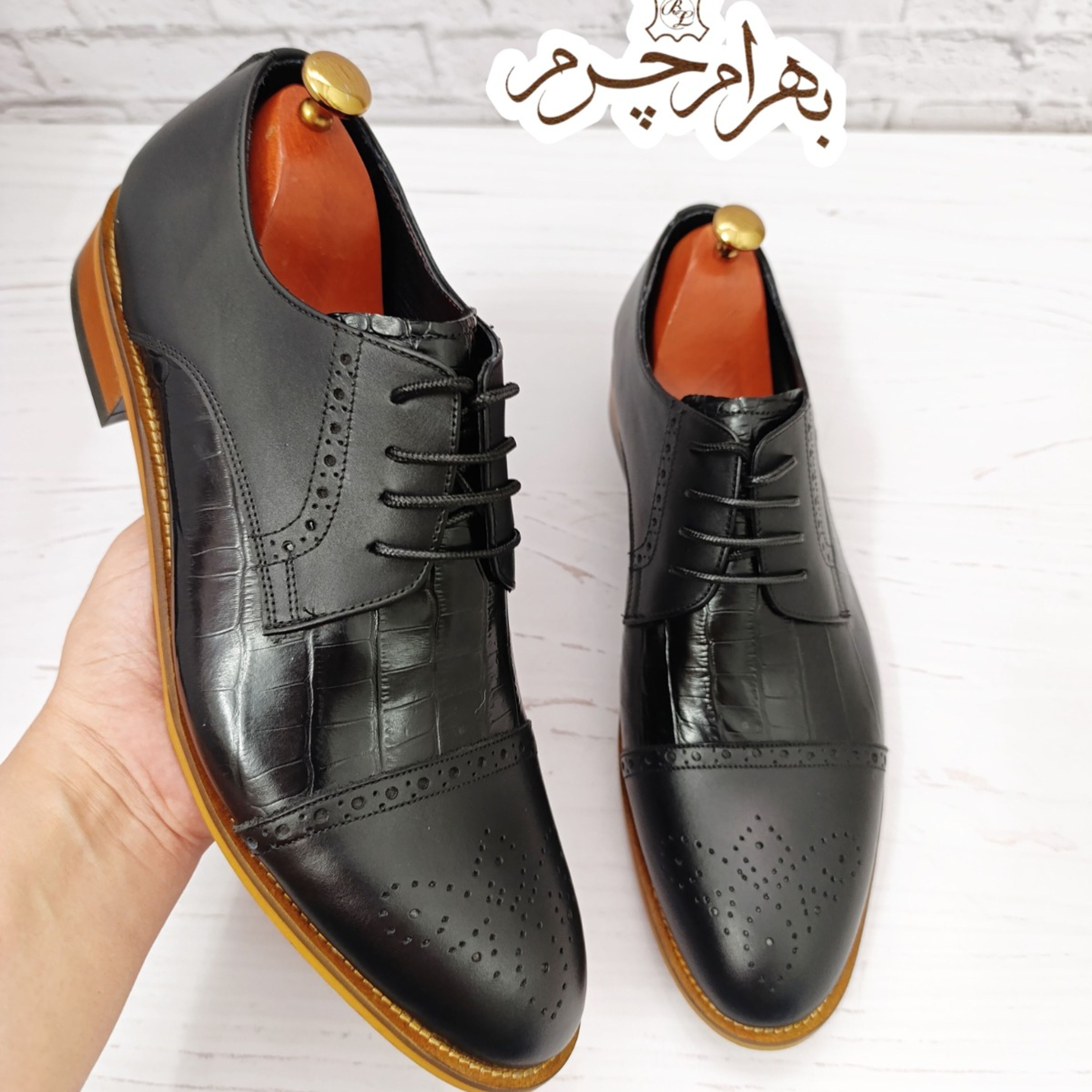 خرید آنلاین کفش مردانه مجلسی چرم طبیعی دستدوز مدل کارلو کروکودیلی مشکی
