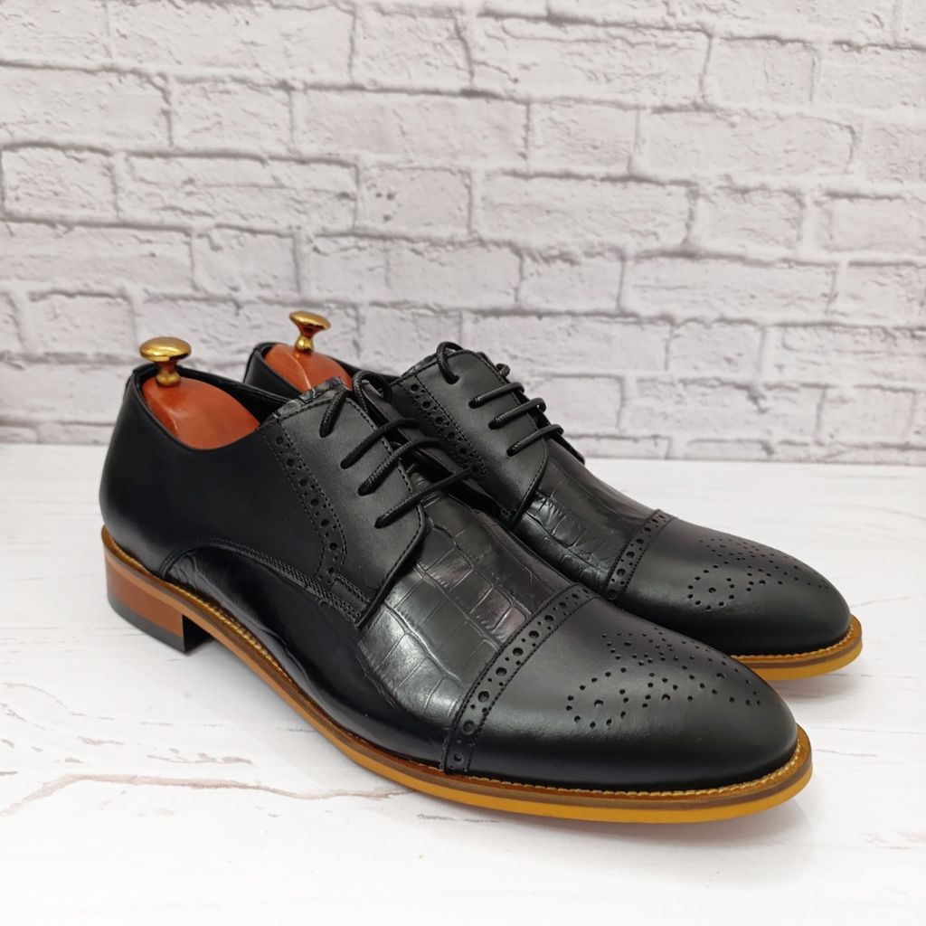 خرید انلاین کفش مردانه مجلسی چرم طبیعی دستدوز مدل کارلو کروکودیلی مشکی