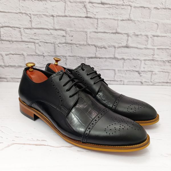 کفش مردانه مجلسی چرم طبیعی دستدوز مدل کارلو کروکودیلی مشکی