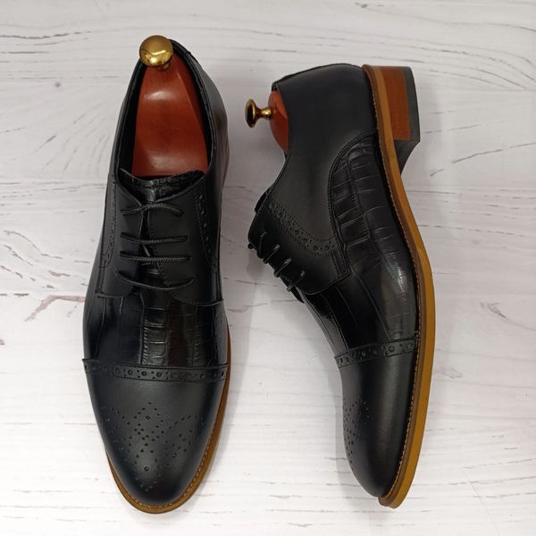 کفش مردانه مجلسی چرم طبیعی دستدوز مدل کارلو کروکودیلی مشکی