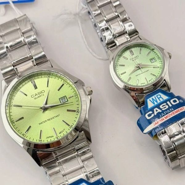 ست ساعت کاسیو بند استیل صفحه سبز پسته ای