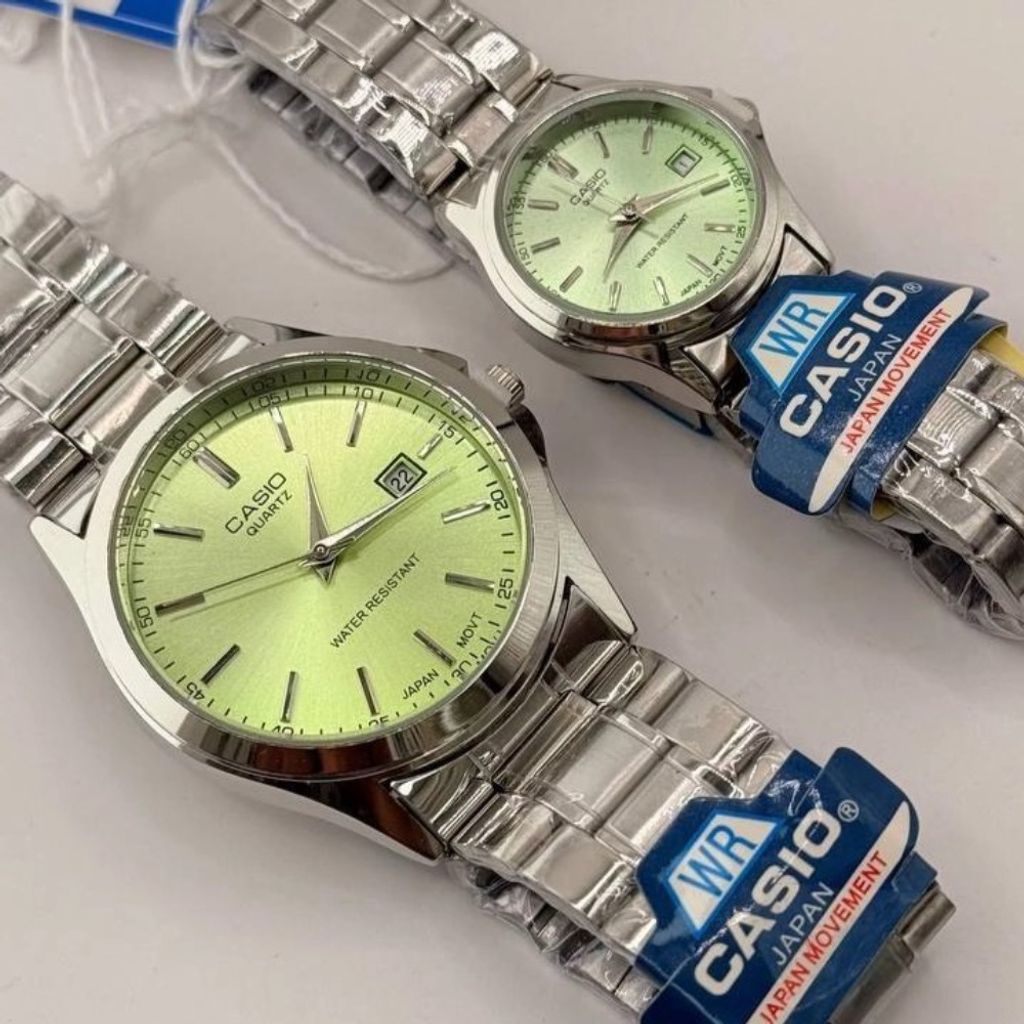 خرید آنلاین ست ساعت کاسیو بند استیل صفحه سبز پسته ای