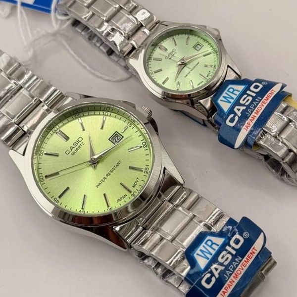 ست ساعت کاسیو بند استیل صفحه سبز پسته ای