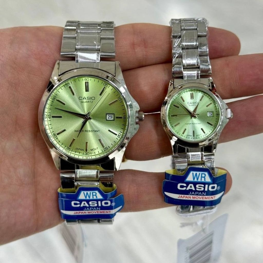 قیمت ارزان ست ساعت کاسیو بند استیل صفحه سبز پسته ای