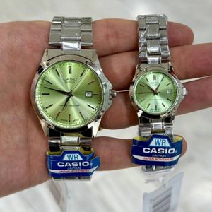 ست ساعت کاسیو بند استیل صفحه سبز پسته ای