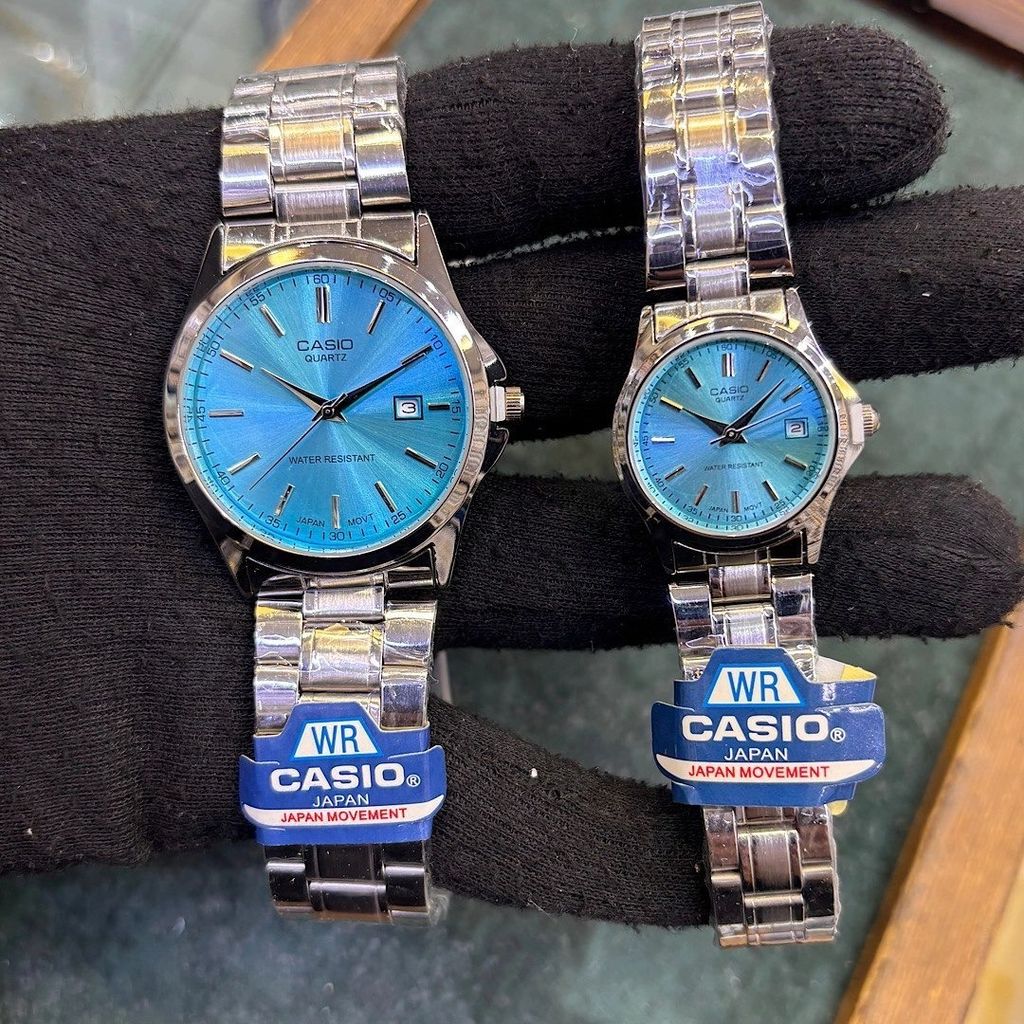 قیمت ارزان ست ساعت کاسیو بند استیل صفحه آبی فیروزه ای