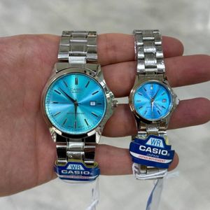 ست ساعت کاسیو بند استیل صفحه آبی فیروزه ای