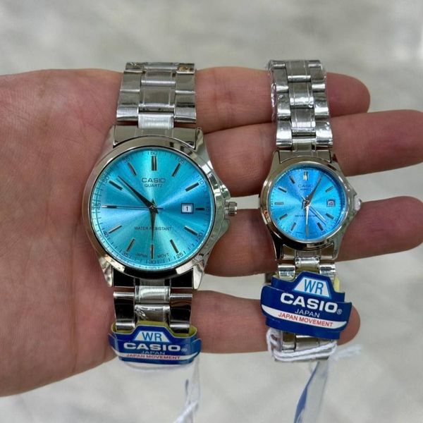 ست ساعت کاسیو بند استیل صفحه آبی فیروزه ای