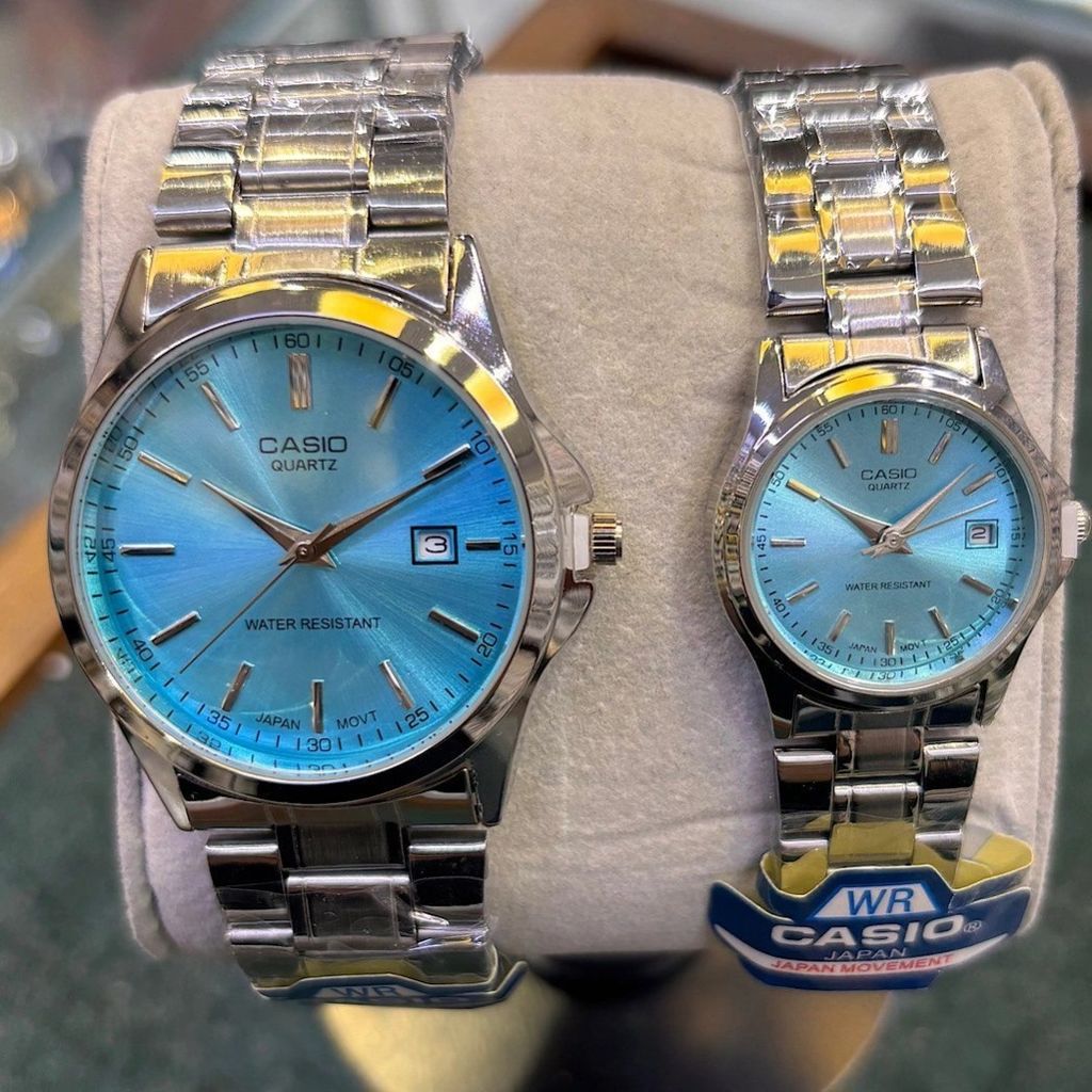 قیمت ارزان ست ساعت کاسیو بند استیل صفحه آبی فیروزه ای