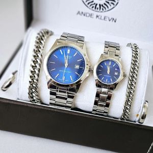 ست ساعت کاسیو بند استیل نقره‌ای صفحه آبی + دستبند زنجیری استیل + حلقه