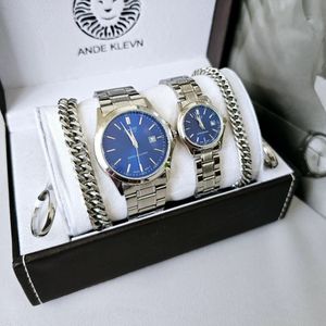 خرید آنلاین ست ساعت کاسیو بند استیل نقره‌ای صفحه آبی + دستبند زنجیری استیل + حلقه