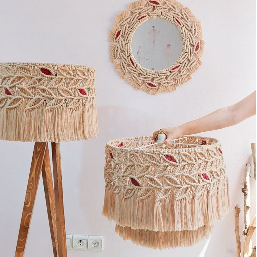 خرید اینترنتی مجموعه سه عددی مکرومه بافی آباژور لوستر و آیینه