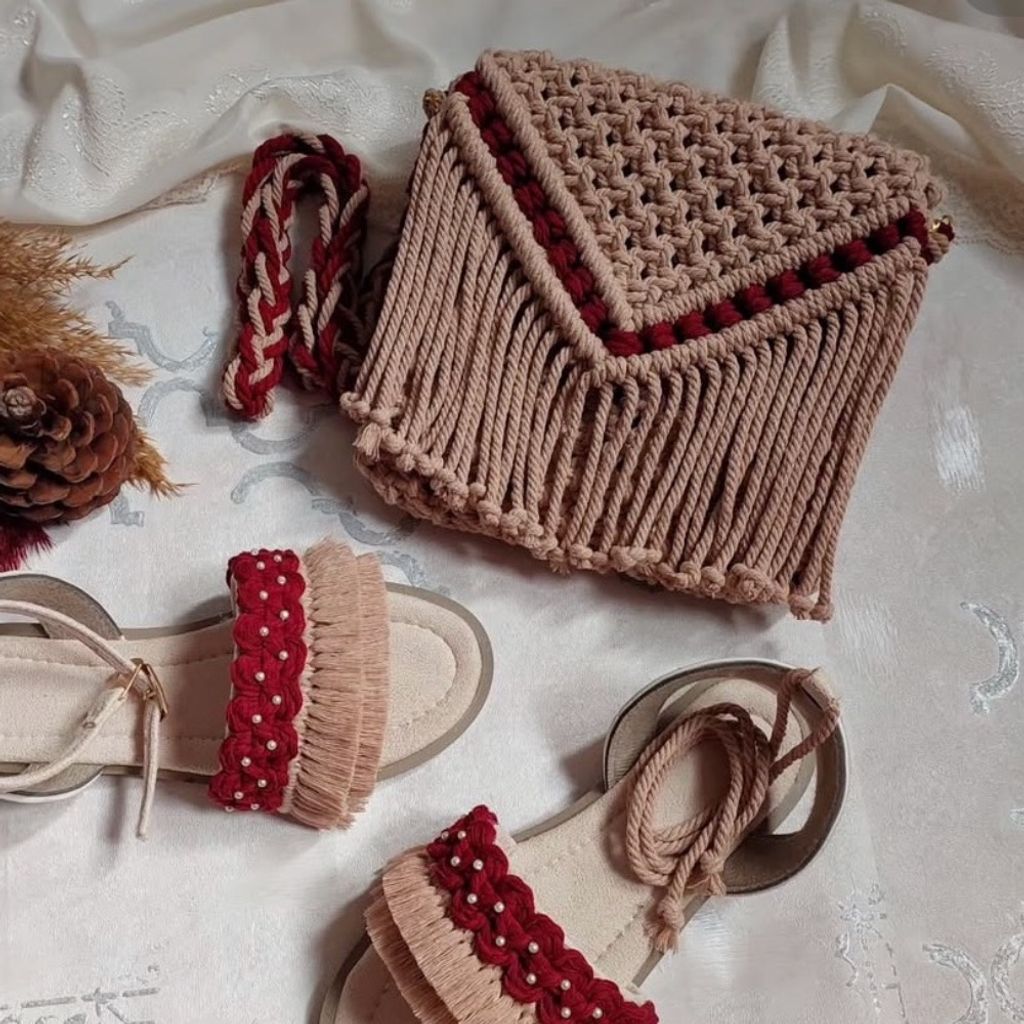 خرید آنلاین ست کیف و صندل مکرومه بافی