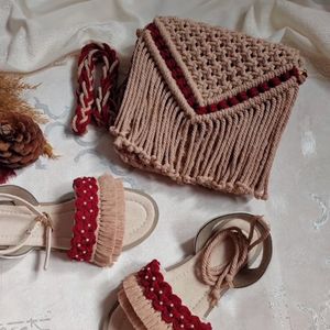 ست کیف و صندل مکرومه بافی