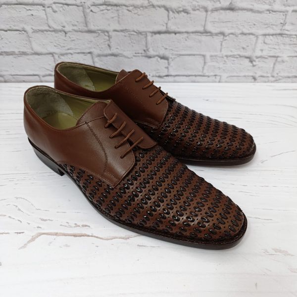 کفش مردانه زیره چرم طبیعی گاومیش مدل تیریشه بندی قهوه ای تک سایز