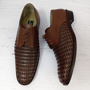 فروش اینترنتی کفش مردانه زیره چرم طبیعی گاومیش مدل تیریشه بندی قهوه ای تک سایز