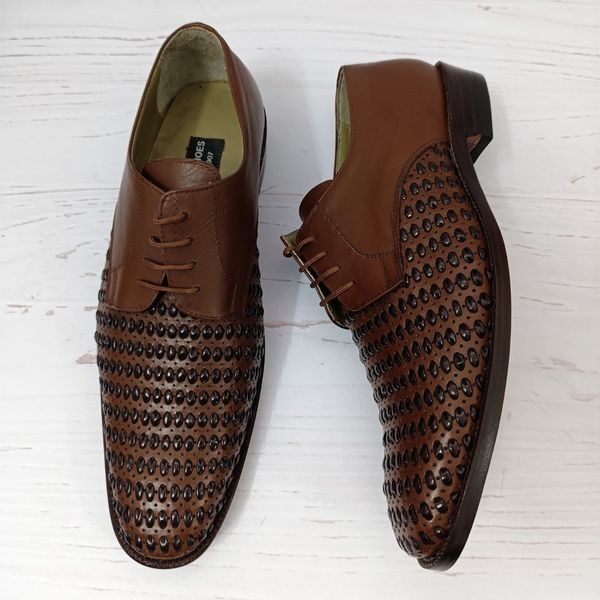 کفش مردانه زیره چرم طبیعی گاومیش مدل تیریشه بندی قهوه ای تک سایز