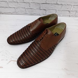 فروش اینترنتی کفش مردانه زیره چرم طبیعی گاومیش مدل تیریشه بندی قهوه ای تک سایز