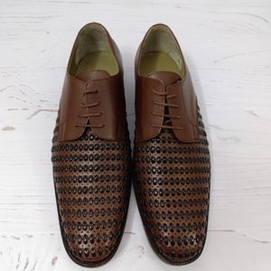 قیمت کفش مردانه زیره چرم طبیعی گاومیش مدل تیریشه بندی قهوه ای تک سایز