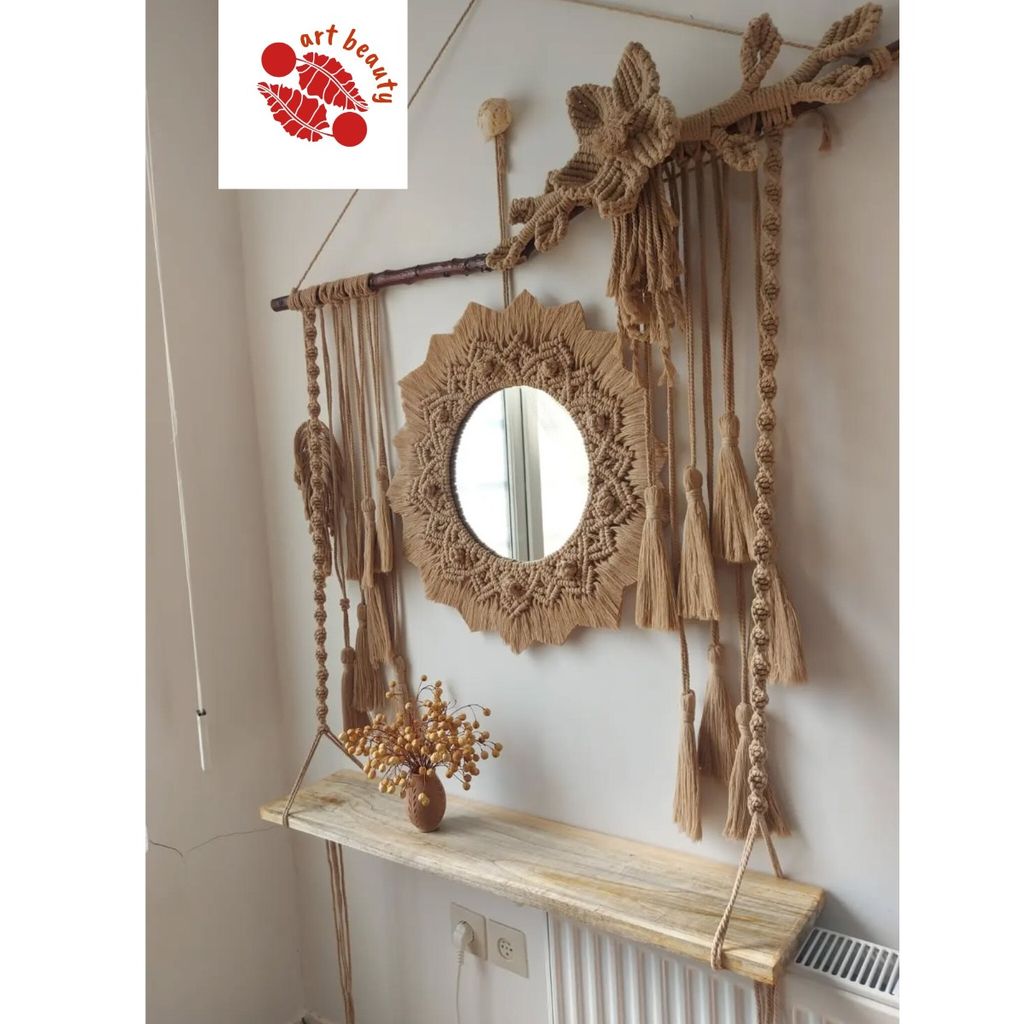 فروش اینترنتی ست کامل شلف چوبی و اینه مکرومه بافی مدرن