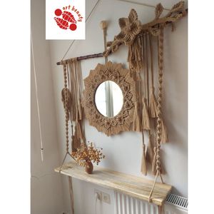 ست کامل شلف چوبی و اینه مکرومه بافی مدرن