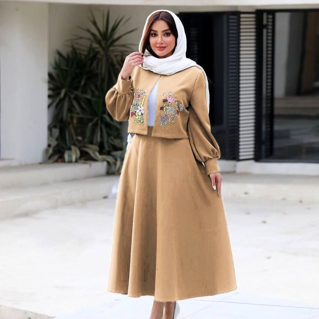 مشخصات کت دامن لنین پاییزه گلدوزی حسنا