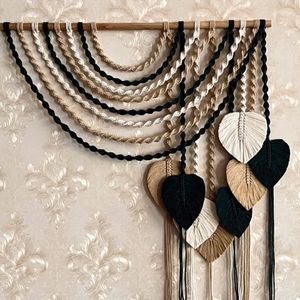 آویز دیواری مکرومه بافی مدل برگ سایز 90سانتی متر