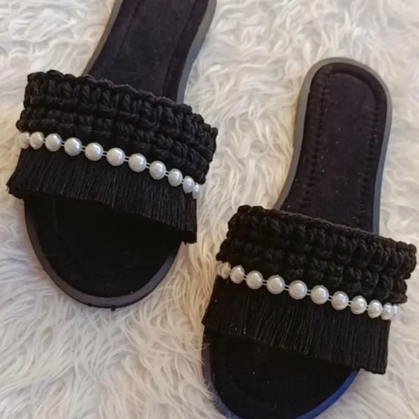 صندل مکرومه بافی مدل مشکی