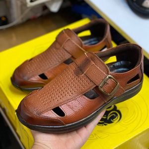 مشخصات صندل چرم مردانه جلو بسته رنگ عسلی