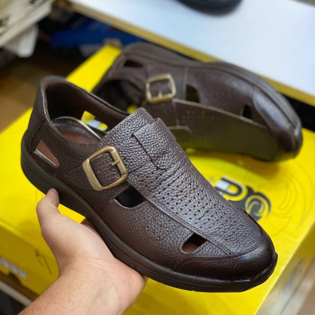 خرید انلاین صندل چرم مردانه جلو بسته رنگ سوخته