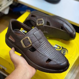 خرید انلاین صندل چرم مردانه جلو بسته رنگ سوخته