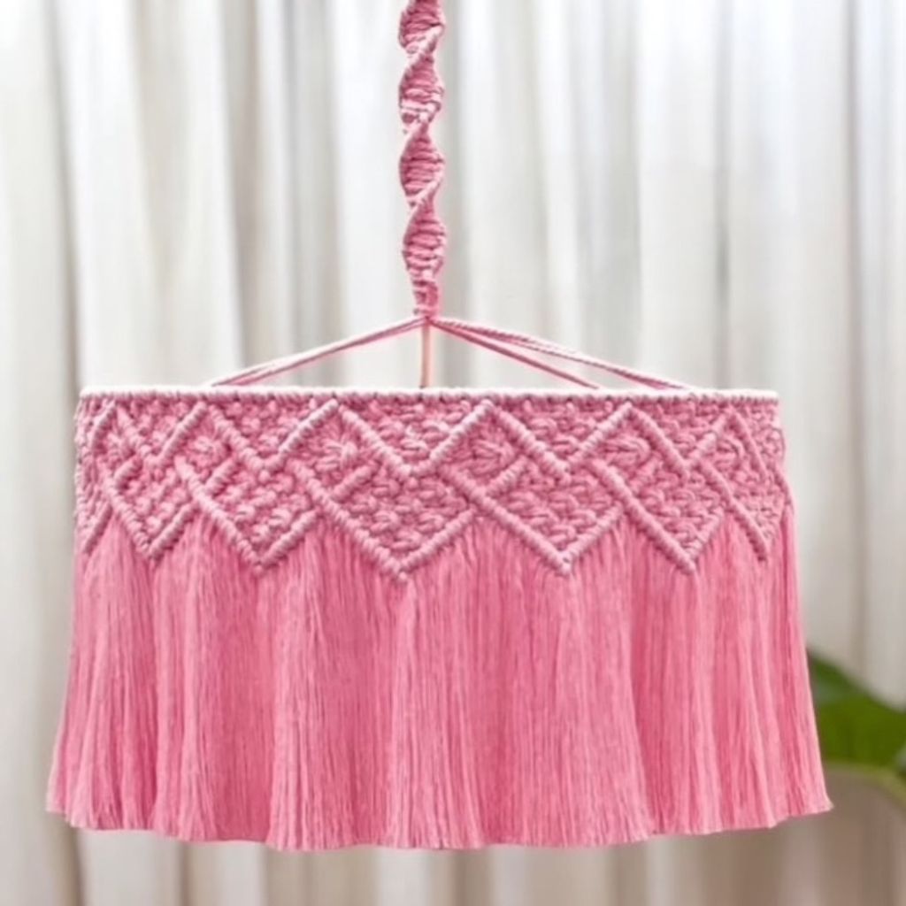 خرید انلاین لوستر مکرومه بافی رنگ صورتی