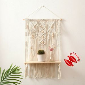 شلف چوبی مکرومه با مهره چوبی طرح هاله