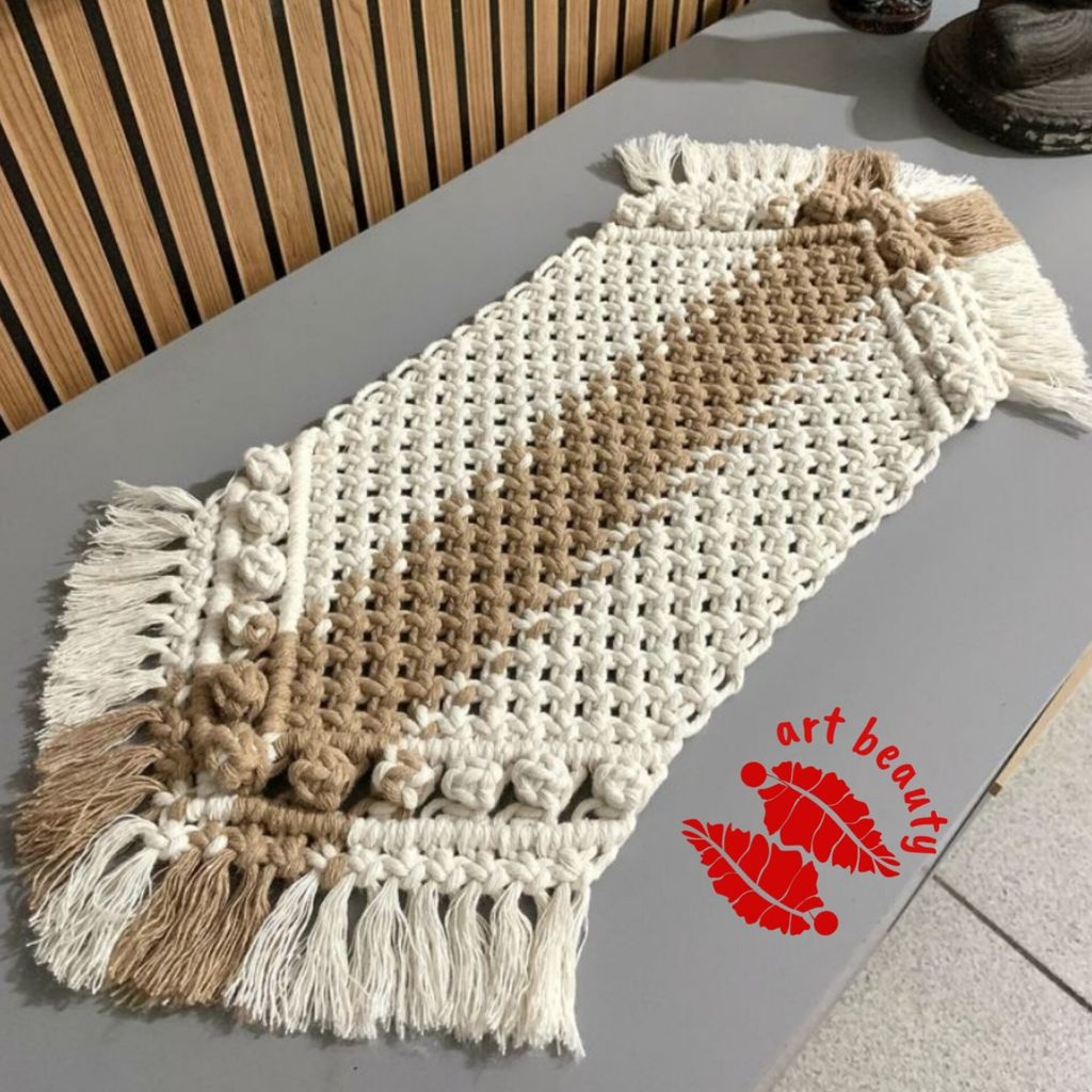 خرید آنلاین رانر مکرومه دو رنگ طرح مونا