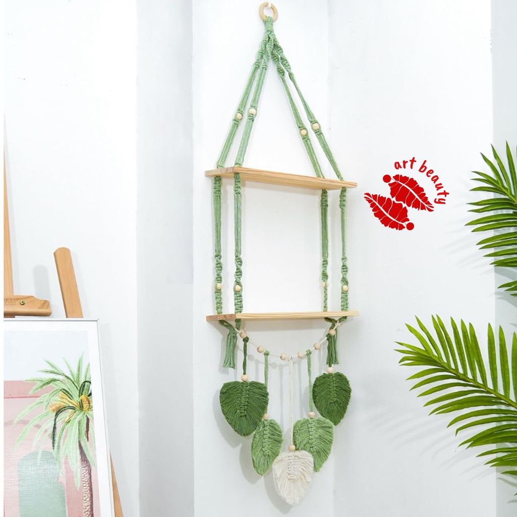 قیمت شلف چوبی مکرومه دوطبقه با برگ طرح مهسان