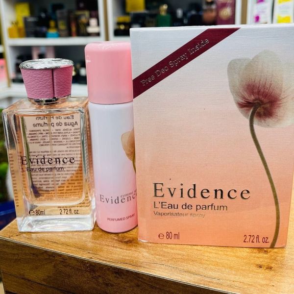 ادکلن EVIDENCE FRAGRANCE اویدنس فرگرانس زنانه حجم 80 میل خمراه با اسپری